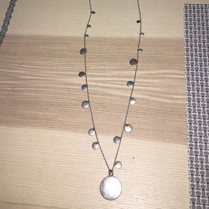 J Crew long silver metal necklace with circle